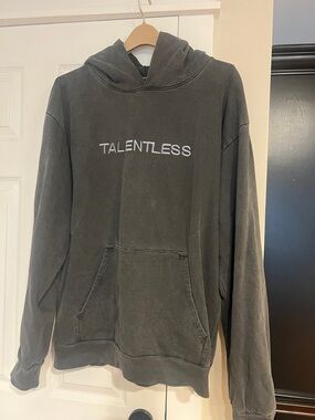 TALENTLESS Charcoal Gray Pullover Hoodie with White Logo